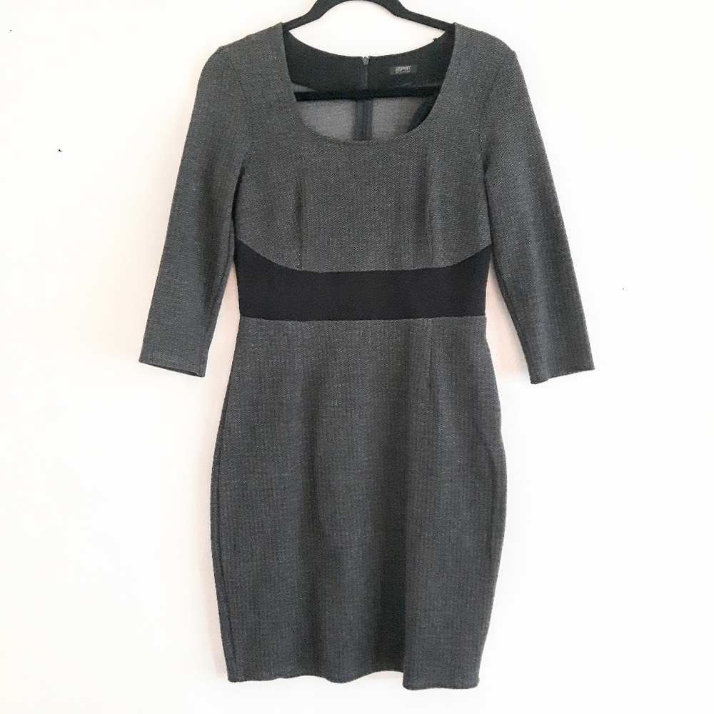 ESPRIT Herringbone Soft Knit Form Fitting Stretch Fit Dress Sz Med Mini/Midi